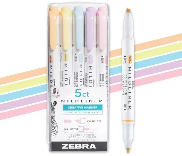 Main image of Mildliner Dual-Tip Highlighter Set, Broad and Fine Point Tips, No Bleed, Ideal for Bible Highlighting, Journaling, School and Office Supplies, Assorted Gentle Ink Colors, 5-Pack (78705)