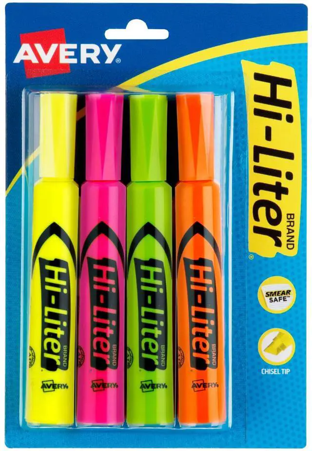 Main image of Hi-Liter Desk-Style Highlighters, Smear Safe Ink, Chisel Tip, 4 Assorted Color Highlighters (24063)