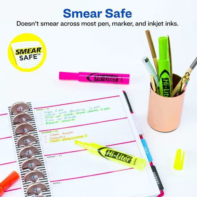 Alt view image 2 of 7 - Hi-Liter Desk-Style Highlighters, Smear Safe Ink, Chisel Tip, 4 Assorted Color Highlighters (24063)