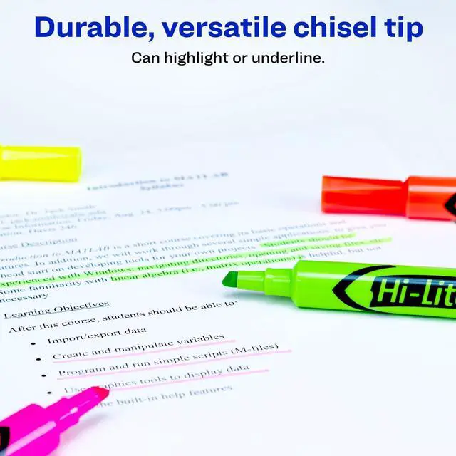 Alt view image 3 of 7 - Hi-Liter Desk-Style Highlighters, Smear Safe Ink, Chisel Tip, 4 Assorted Color Highlighters (24063)