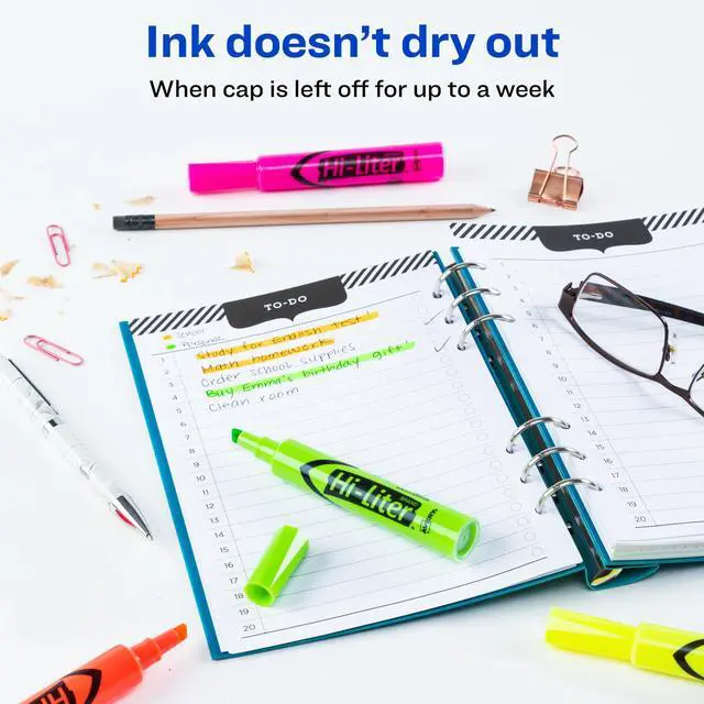 Alt view image 5 of 7 - Hi-Liter Desk-Style Highlighters, Smear Safe Ink, Chisel Tip, 4 Assorted Color Highlighters (24063)