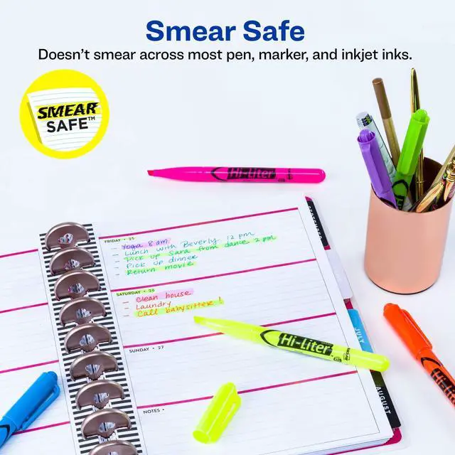 Alt view image 2 of 7 - Hi-Liter Pen-Style Highlighters, Smear Safe Ink, Chisel Tip, 6 Assorted Color Highlighters (23585)