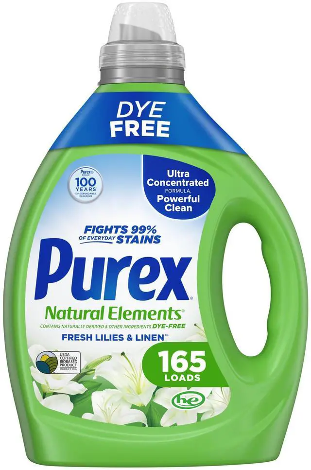 Main image of Natural Elements Fresh Lilies & Linen Liquid Detergent, 82.5 oz, 165 Loads, Ultra-Concentrated, Dye-Free, USDA Certified Biobased Product
