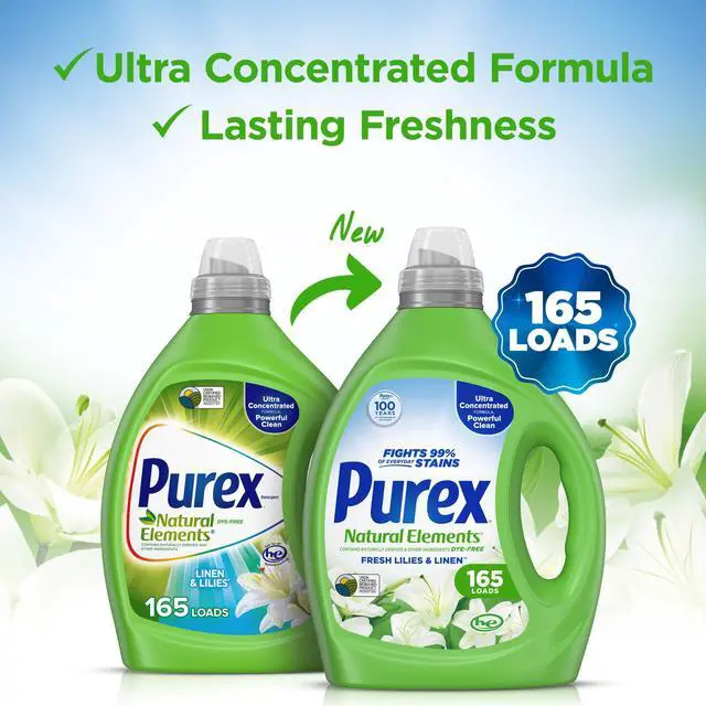 Alt view image 3 of 7 - Natural Elements Fresh Lilies & Linen Liquid Detergent, 82.5 oz, 165 Loads, Ultra-Concentrated, Dye-Free, USDA Certified Biobased Product