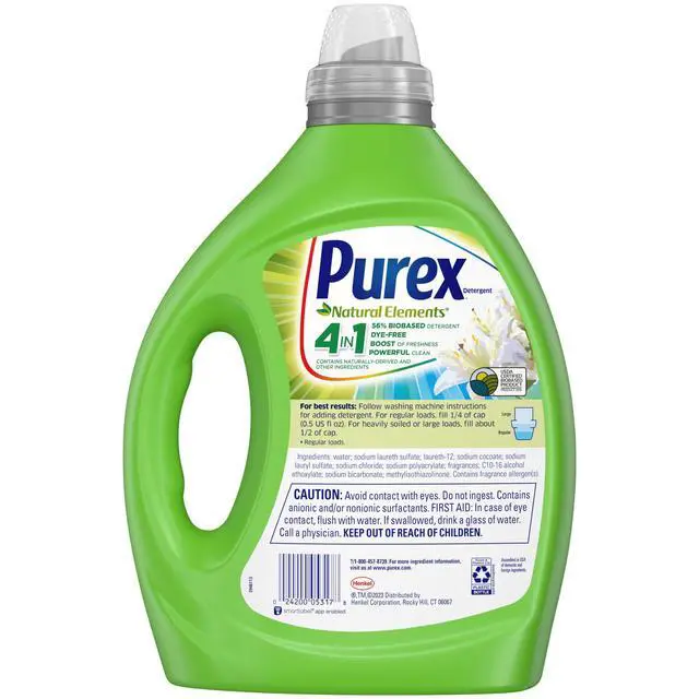 Alt view image 6 of 7 - Natural Elements Fresh Lilies & Linen Liquid Detergent, 82.5 oz, 165 Loads, Ultra-Concentrated, Dye-Free, USDA Certified Biobased Product