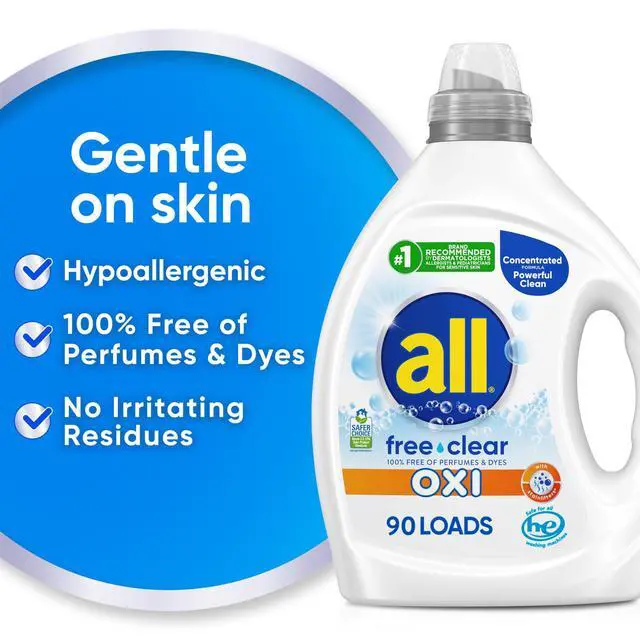 Alt view image 2 of 4 - free clear Advanced OXI Laundry Detergent, 80.1oz, 90 Loads, Stainfighting, Unscented and Hypoallergenic for Sensitive Skin, Concentrated, Dermatologist Tested, HE Safe