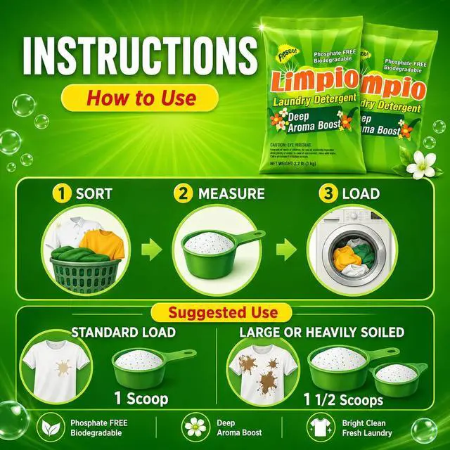 Alt view image 3 of 5 - Limpio Powder Laundry Detergent, Fresh Scent 2.2 lb, Pack of 2, Total 4.4 lb