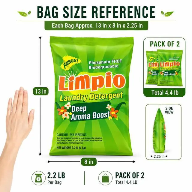 Alt view image 5 of 5 - Limpio Powder Laundry Detergent, Fresh Scent 2.2 lb, Pack of 2, Total 4.4 lb