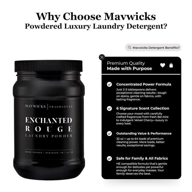 Alt view image 2 of 7 - Luxury Laundry Detergent Powder (Enchanted Rouge) 32 Oz Concentrated for Tough Stains and Odors, For All Washing machine types Gentle on Fabrics