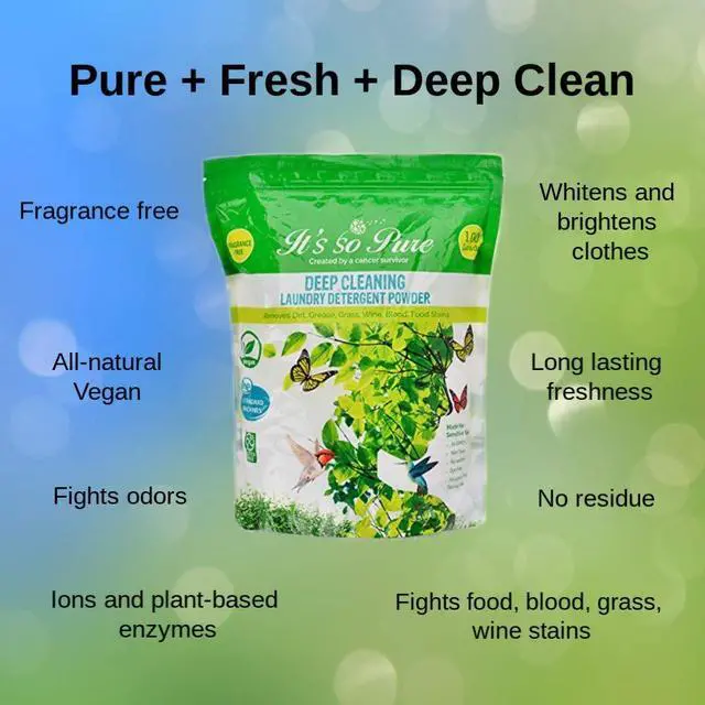 Alt view image 7 of 7 - Its So Pure All Natural Laundry Detergent Powder Deep Cleaning, Removes Dirt, Grease, Stains Non-toxic, Vegan, Fragrance Free Laundry for Sensitive Skin, HE Compatible (100 Loads)