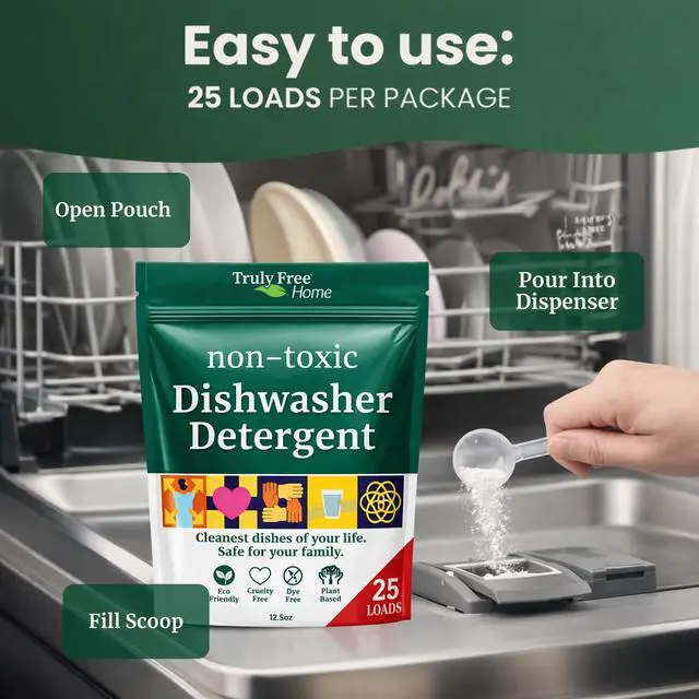 Alt view image 5 of 7 - Dishwasher Detergent Powder | Natural Dish Detergent, Dishwasher Soap | Plastic Free, Plant-Based, Clean, Heavy Duty Hard Water Stain & Grease Remover | Fragrance Free | 12.5 oz (Pack of 1)