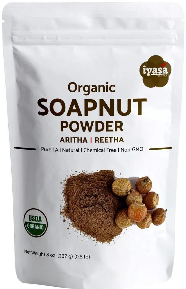 Main image of Organic Soapnut Powder (Reetha Powder) 8oz - Natural Organic Laundry Detergent - Multi-Use Hair, Skin & Household Cleanser - Plant-Based Cleanser, Shampoo & Conditioner