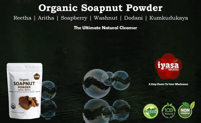 Alt view image 4 of 6 - Organic Soapnut Powder (Reetha Powder) 8oz - Natural Organic Laundry Detergent - Multi-Use Hair, Skin & Household Cleanser - Plant-Based Cleanser, Shampoo & Conditioner