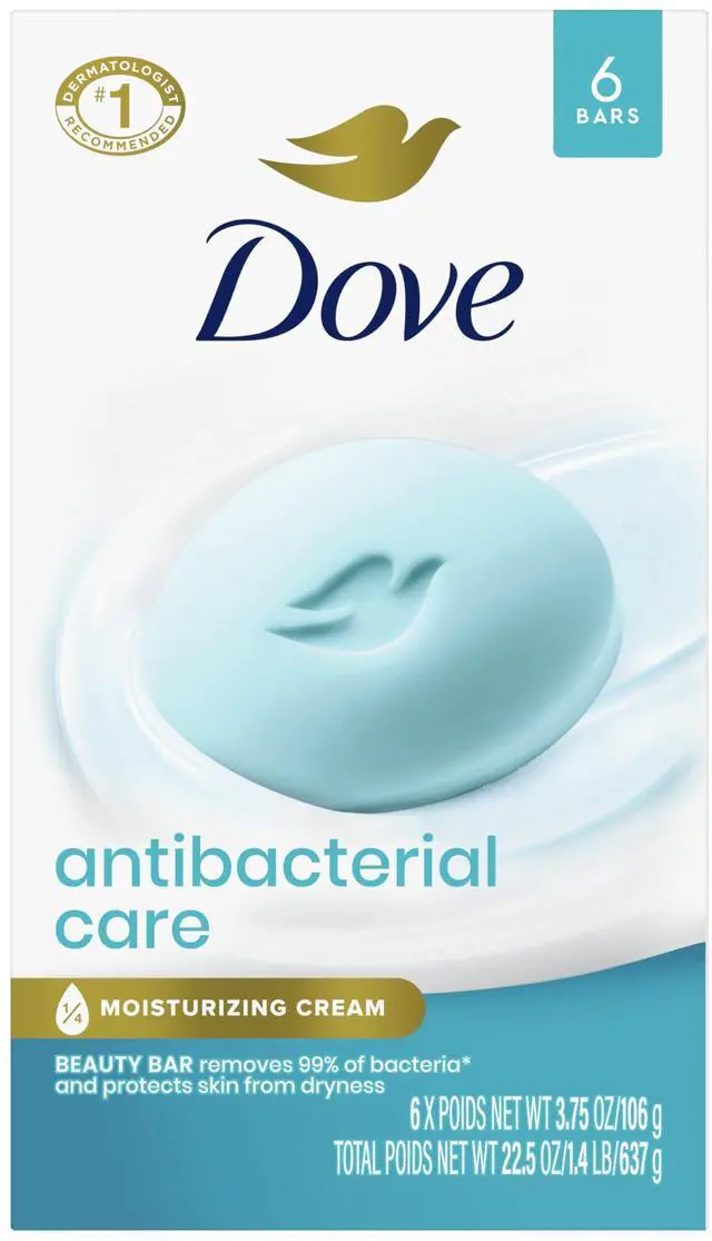 Main image of Antibacterial Care Beauty Bar Soap 6 Count, Moisturizing Cleanser, 3.75 oz I Antibacterial beauty bar with ¼ moisturizing cream that removes 99% of bacteria while protecting skin from dryness
