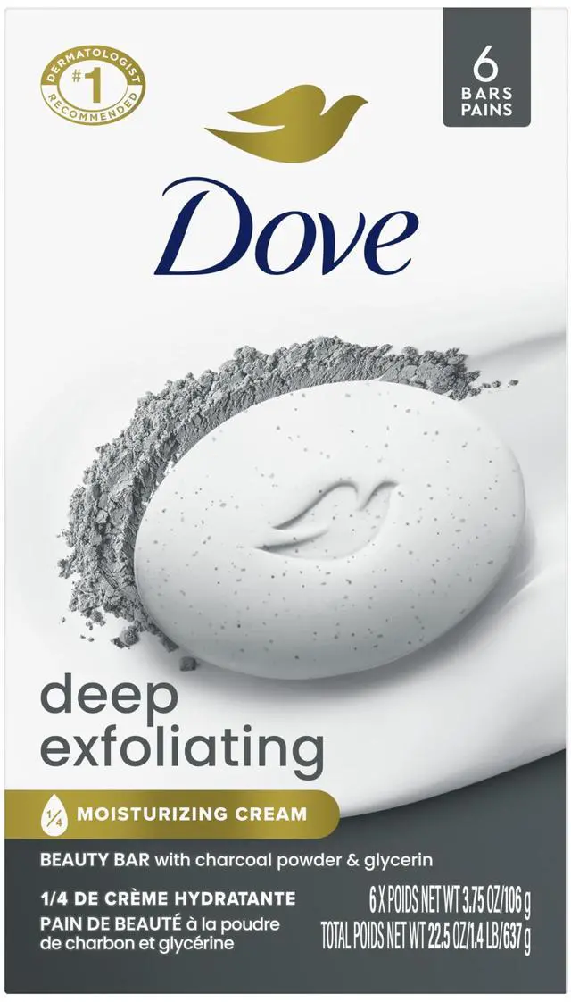 Main image of Deep Exfoliating Beauty Bar Soap 6 Count, Charcoal Powder, 3.75 oz I Exfoliating beauty bar with charcoal powder and glycerin for softer, smoother skin