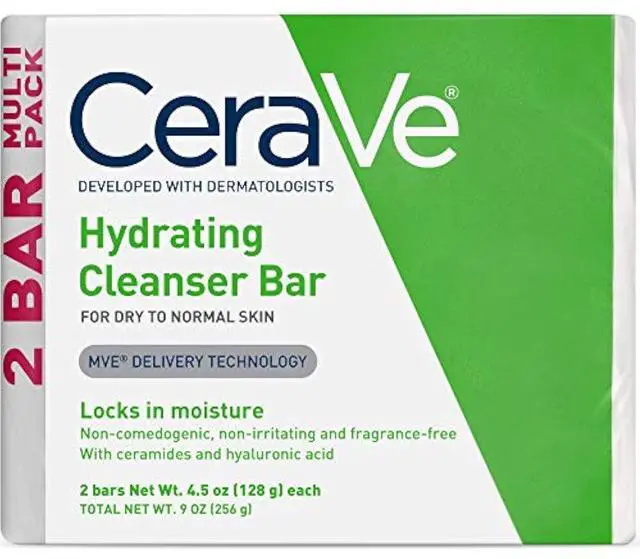 Main image of Hydrating Cleanser Bar, Soap-Free Body and Facial Cleanser with 5% Moisturizing Cream, Fragrance-Free, 2-Pack, 4.5 Ounce Each
