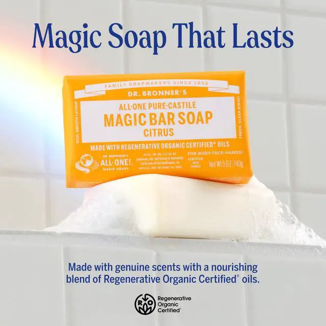 Alt view image 2 of 7 - Pure-Castile Magic Bar Soaps - Made with Regenerative Organic Certified Oils - For Face, Body, Hair- Vegan Soap Bars for Men & Women - Citrus, 2 pack, 5 oz