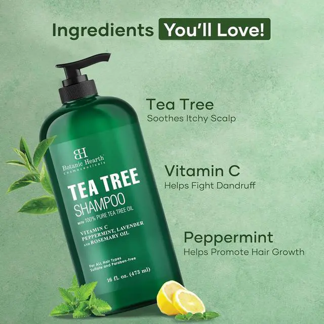 Alt view image 2 of 7 - Tea Tree Shampoo, Vitamin C, Peppermint, Lavender and Rosemary Oil, Fights Dandruff and Dry Scalp, 16 fl oz