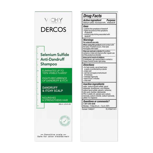 Alt view image 6 of 6 - Dercos Dandruff Shampoo, Antifungal Itchy Scalp Treatment, 6.76oz