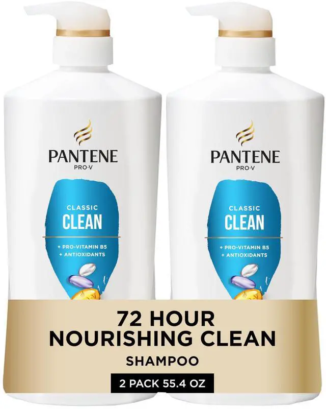 Main image of Shampoo, Classic Clean - Pro-V Nutrients for Dry, Color-Treated Hair, Healthy Looking Hair Every Wash, Antioxidant-Rich, 27.7 Oz Each, 2-Pack + Miracle Rescue Shot (0.5 Oz)