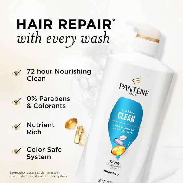 Alt view image 2 of 7 - Shampoo, Classic Clean - Pro-V Nutrients for Dry, Color-Treated Hair, Healthy Looking Hair Every Wash, Antioxidant-Rich, 27.7 Oz Each, 2-Pack + Miracle Rescue Shot (0.5 Oz)