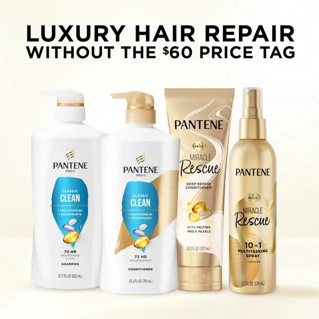 Alt view image 7 of 7 - Shampoo, Classic Clean - Pro-V Nutrients for Dry, Color-Treated Hair, Healthy Looking Hair Every Wash, Antioxidant-Rich, 27.7 Oz Each, 2-Pack + Miracle Rescue Shot (0.5 Oz)