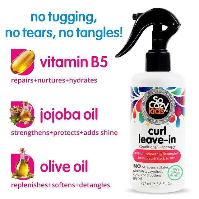 Alt view image 3 of 7 - Leave In Conditioner Spray (8 Fl Oz) Paraben-Free Detangler for Kids' Curly Hair, Deep Conditioner & Tangle-Free Curls, Gentle & Nourishing with Keratin, Vitamin B5, Olive Oil & Jojoba Oil