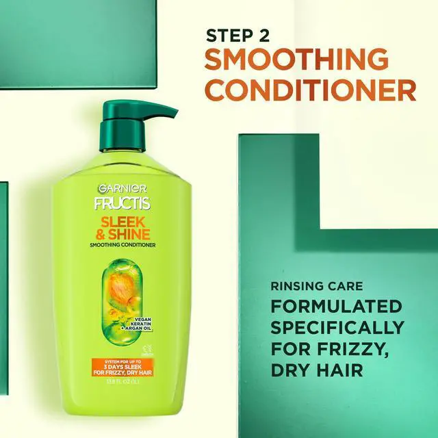 Alt view image 4 of 7 - Fructis Sleek & Shine Conditioner, Smoothing Conditioner for Frizzy, Dry Hair with Argan Oil and Vegan Keratin, 33.8 Fl Oz (Packaging May Vary)