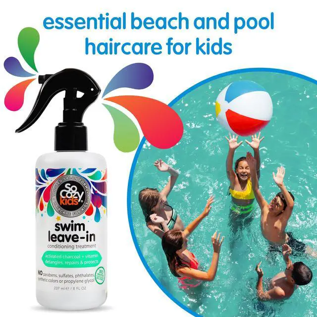 Alt view image 2 of 7 - Swim Leave In Conditioner Spray & Treatment for Kids Hair (8 Fl Oz) Protects & Repairs Pool, Sun & Salt Damaged Hair, Gentle Formula with Activated Charcoal, Vitamin B5 & Sunflower Seed Extract
