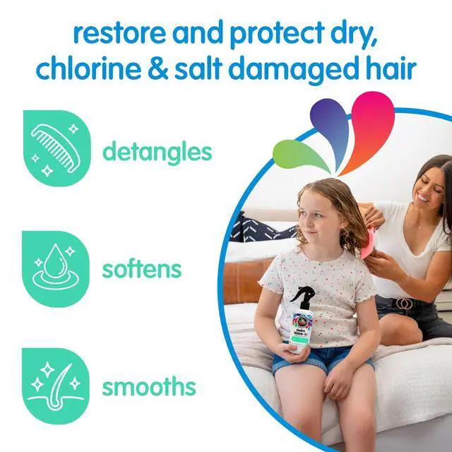 Alt view image 3 of 7 - Swim Leave In Conditioner Spray & Treatment for Kids Hair (8 Fl Oz) Protects & Repairs Pool, Sun & Salt Damaged Hair, Gentle Formula with Activated Charcoal, Vitamin B5 & Sunflower Seed Extract