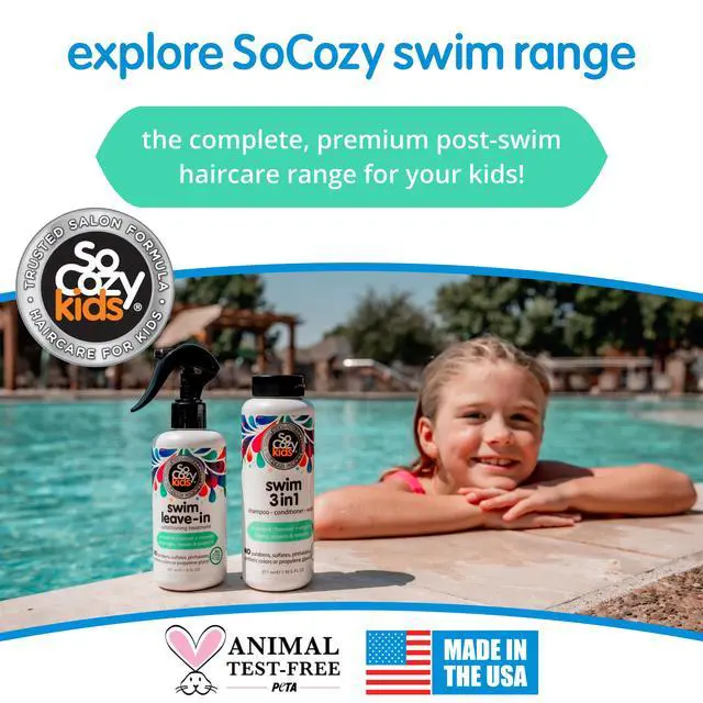 Alt view image 7 of 7 - Swim Leave In Conditioner Spray & Treatment for Kids Hair (8 Fl Oz) Protects & Repairs Pool, Sun & Salt Damaged Hair, Gentle Formula with Activated Charcoal, Vitamin B5 & Sunflower Seed Extract