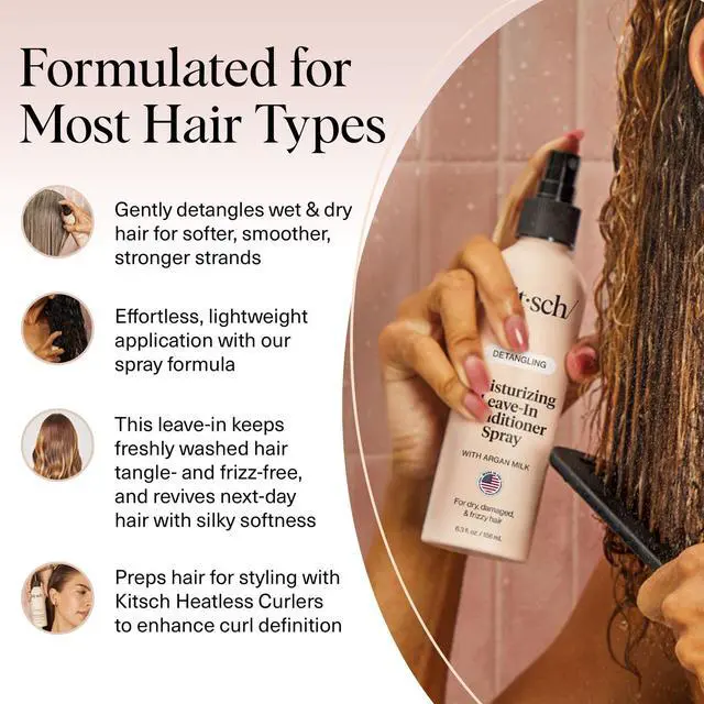 Alt view image 6 of 7 - Argan Milk Leave In Conditioner Spray Hair Detangler Spray for Curly, Wavy, Fine, Dry & Damaged Hair - Silicone-Free - 6.3oz