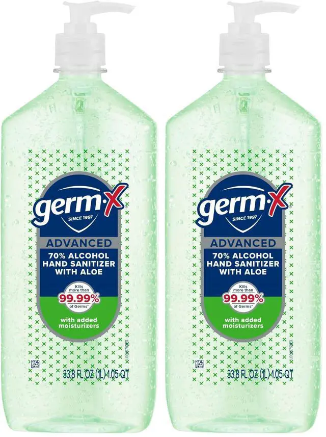 Main image of Advanced Hand Sanitizer with Aloe and Vitamin E, 1 Liter, Less Drying Moisturizing Gel, No Rinse Formula, Pump Bottle (Pack of 2)