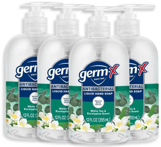 Main image of Antibacterial Hand Soap, 12 Oz (Pack 4), Moisturizing Liquid Hand Wash for Kitchen or Bathroom, pH Balanced & Dermatologist Tested, White Tea & Eucalyptus Scent, Pump Bottle