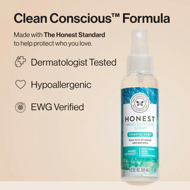 Alt view image 5 of 7 - Plant-Based Hand Sanitizer Spray | Kills 99.9% of Germs | Hypoallergenic, Quick-drying + Moisturizing | Coastal Surf, 2 fl oz each (pack of 3)