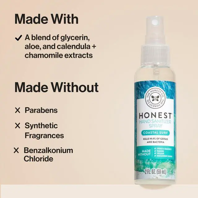Alt view image 4 of 7 - Plant-Based Hand Sanitizer Spray | Kills 99.9% of Germs | Hypoallergenic, Quick-drying + Moisturizing | Coastal Surf, 2 fl oz each (pack of 3)