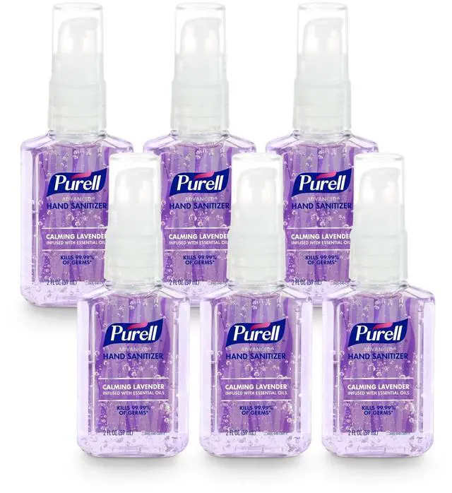 Main image of Advanced Hand Sanitizer Gel Infused with Essential Oils, Calming Lavender, 2 fl oz Travel-Size Pump Bottle (Pack of 6), 3905-04-EC