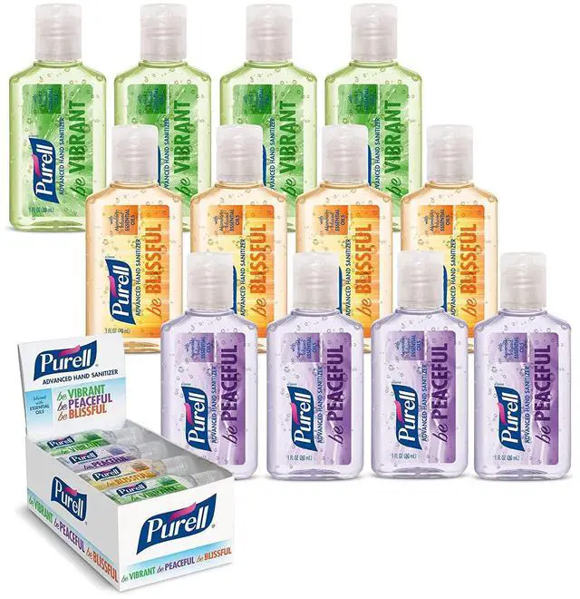 Main image of Advanced Hand Sanitizer Gel Infused with Essential Oils, Scented Variety Pack, 1 fl oz Travel Size Flip Cap Bottles (Box of 12 Bottles)- 3901-24-CMRMETRY