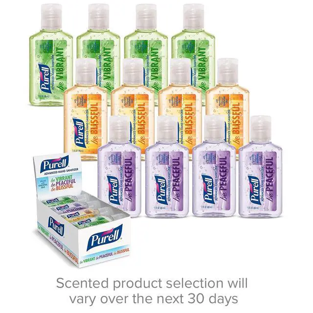 Alt view image 2 of 7 - Advanced Hand Sanitizer Gel Infused with Essential Oils, Scented Variety Pack, 1 fl oz Travel Size Flip Cap Bottles (Box of 12 Bottles)- 3901-24-CMRMETRY
