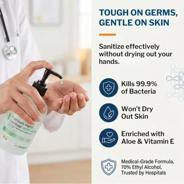 Alt view image 2 of 7 - Hand Sanitizer with Aloe, Pump Bottle, 70% Ethyl Alcohol, 18 oz