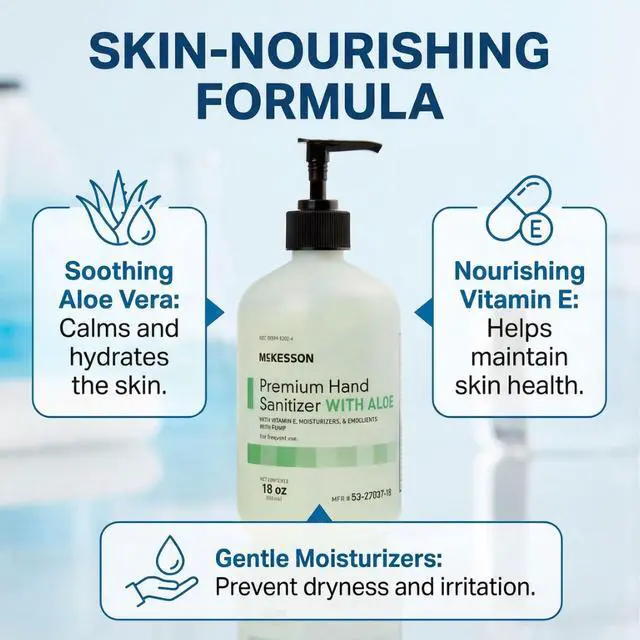 Alt view image 4 of 7 - Hand Sanitizer with Aloe, Pump Bottle, 70% Ethyl Alcohol, 18 oz
