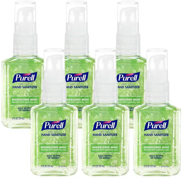 Main image of Hand Sanitizer Gel Mint, Travel Pump Bottle 6ct x 2fl oz- 3907-04-EC