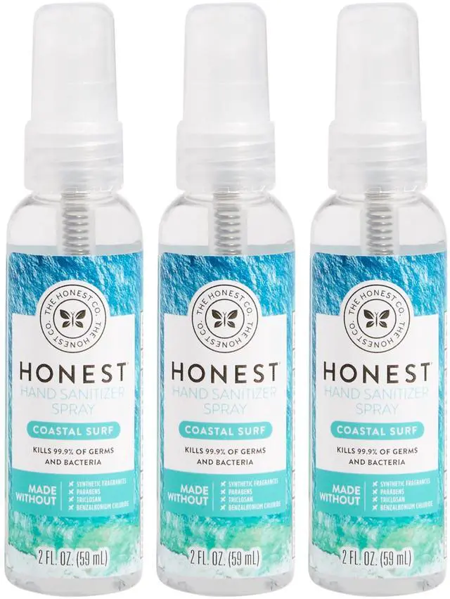Main image of Plant-Based Hand Sanitizer Spray | Kills 99.9% of Germs | Hypoallergenic, Quick-drying + Moisturizing | Coastal Surf, 2 fl oz each (pack of 3)