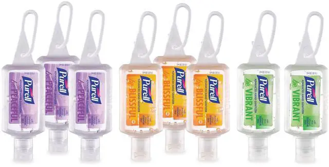 Main image of Advanced Hand Sanitizer Gel Infused with Essential Oils, Scented Variety Pack, 1 fl oz Travel Size Flip Cap Bottles with JELLY WRAP Carrier (Pack of 8), 3900-09-ECME17