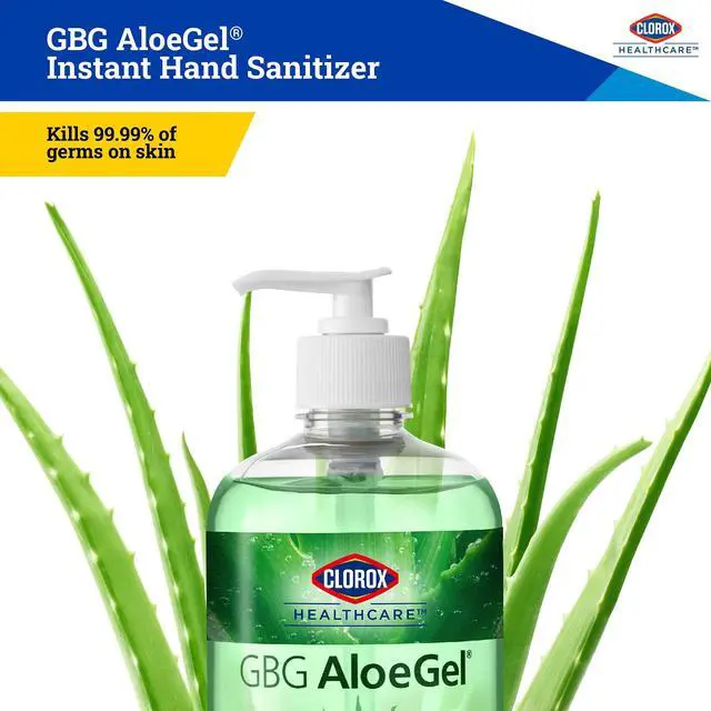Alt view image 2 of 7 - Healthcare GBG AloeGel Hand Sanitizer Gel with Pump, Bleach-Free Moisturizing Sanitizer with 64% Ethyl Alcohol, Aloe Vera and Vitamin E - FDA Registered, 18 Fl Oz