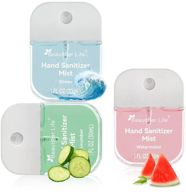 Main image of Mini Portable Hand Sanitizer Spray (3-Pack) - Pocket-Sized 1 Fl Oz Travel, Ultra-Soothing 70% Alcohol Formula, Power Mist, No-Rinse Fast-Dry - Ocean Watermelon Cucumber
