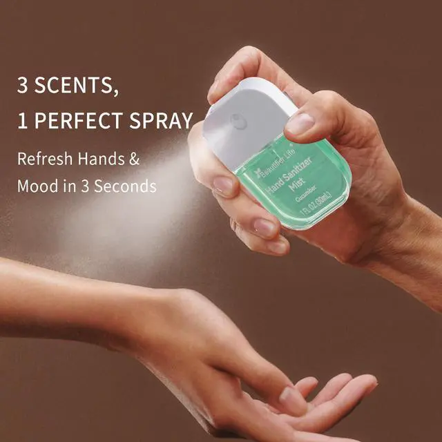 Alt view image 4 of 7 - Mini Portable Hand Sanitizer Spray (3-Pack) - Pocket-Sized 1 Fl Oz Travel, Ultra-Soothing 70% Alcohol Formula, Power Mist, No-Rinse Fast-Dry - Ocean Watermelon Cucumber