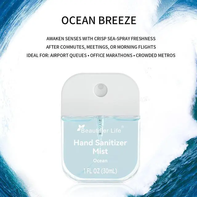 Alt view image 7 of 7 - Mini Portable Hand Sanitizer Spray (3-Pack) - Pocket-Sized 1 Fl Oz Travel, Ultra-Soothing 70% Alcohol Formula, Power Mist, No-Rinse Fast-Dry - Ocean Watermelon Cucumber