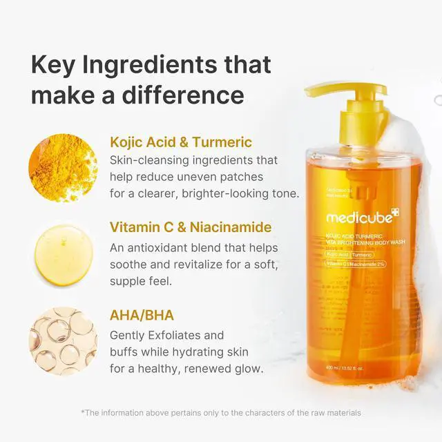 Alt view image 3 of 7 - Kojic Acid Turmeric Brightening Body Wash | Gentle Shower Gel for Uneven Skin | Niacinamide, Vitamin C, AHA/BHA | Deep Cleansing, Hydrating Formula | Easy and Effective, 13.52 fl.oz