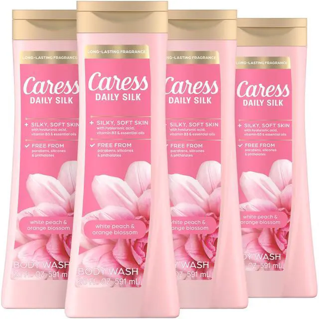 Main image of Body Wash for Women, Daily Silk White Peach & Orange Blossom, Shower Gel Body Wash Moisturizing for Noticeably Silky, Soft Skin, 20 fl oz, 4 Pack